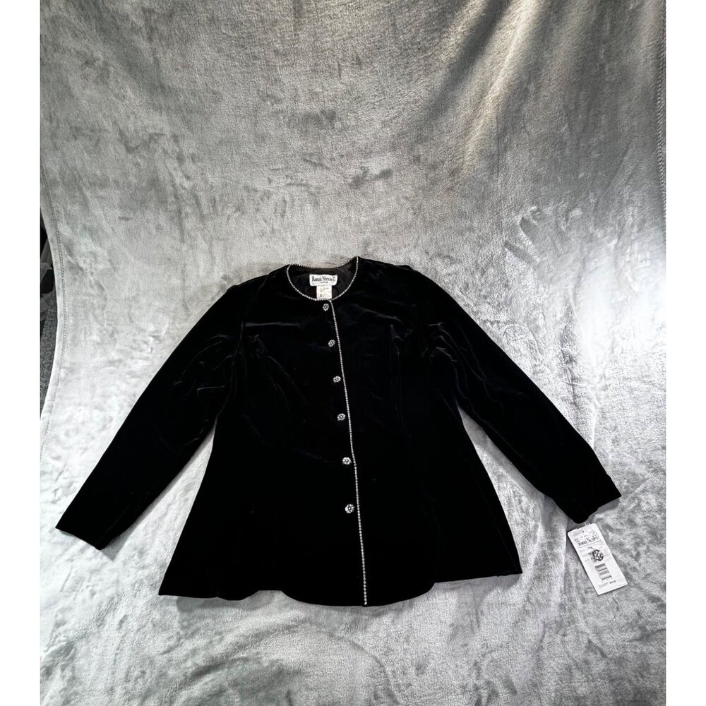Ronni Nicole II Womens 1X Black Velvet Rhinestone Button Jacket